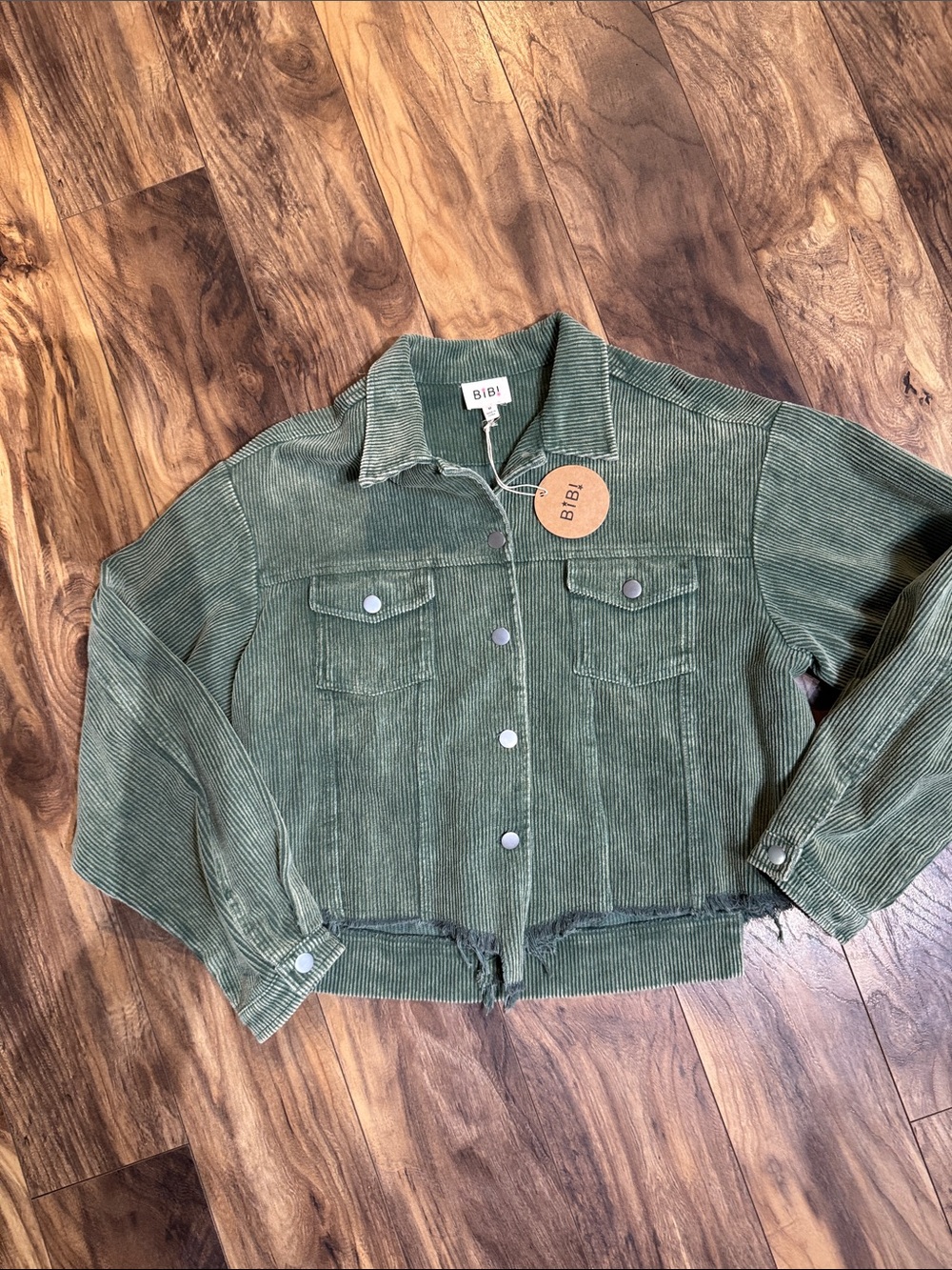 BiBi Olive Green Corduroy Crop Jacket